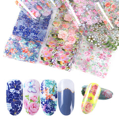 10pcs Mix Rose Flower Transfer Foil Nails Stickers Decal Sliders ...