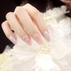 24 Pieces Pure Color Pointed Nails With Small Rhinestones Fake Nails