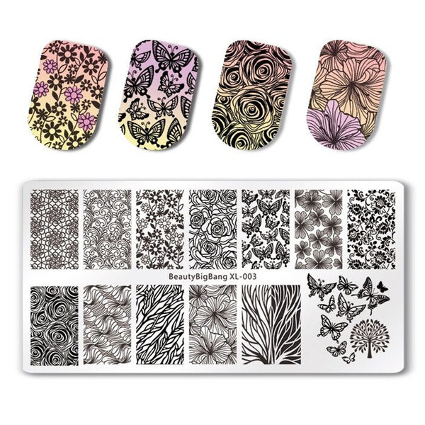 Flower Design Rectangle Nail Stamping Plate Butterfly Floral Theme Manicure Tool BBBXL-003