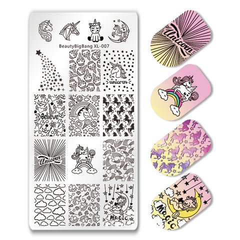 Unicorn Rainbow Magic Rectangle Nail Stamping Plate For Manicure BBBXL-007