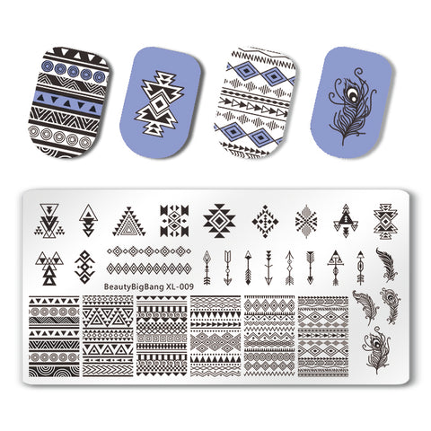 Geometric Theme Rectangle Nail Stamping Plate Triangle Feather Design Nail Art Tool BBBXL-009