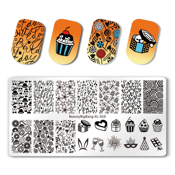 Party Theme Rectangle Nail Stamping Plate Candy Cake Gift Box Patterns Nail Art Tool BBBXL-010