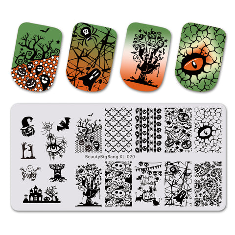 Halloween Bat Rectangle Nail Stamping Plate Ghost Pumpkin Design Nail Art Tool BBBXL-020